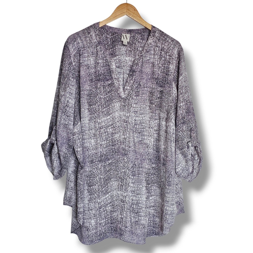 Worthington Top 3X Womens Purple Grey Crocodile Animal Print Lightweight Office